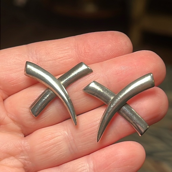 Vintage Paloma Style Graffiti X Shaped Sterling Silver Earrings
